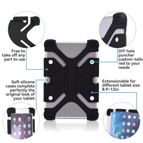Housse Universelle Lavable Silicone Tablette Protection Antichoc Support (8,9 à 12 Pouces Noir)