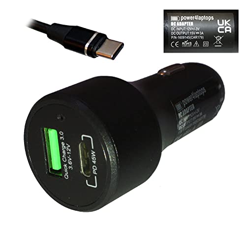 Power4Laptops Chargeur de Voiture Universel USB-C pour Ordinateur Portable - Compatible Meberry M7, 30W [Adaptateur Rapi